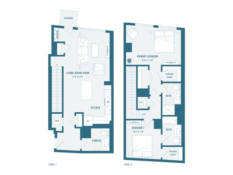 A floor plan of a two-story house with labeled rooms.